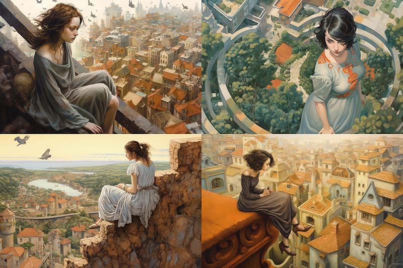 birds eye view, A woman